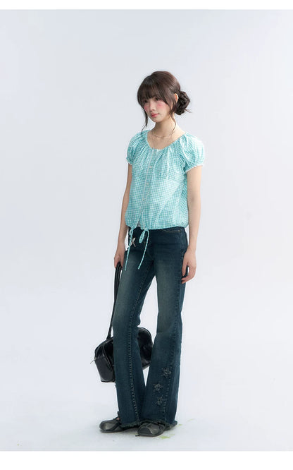 "Vintage Stardust" Star Embroidered Flared Jeans