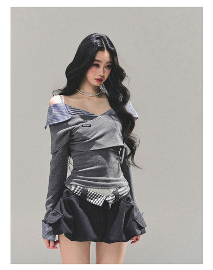 少也眼 “Entwined Dreams” Off-Shoulder Knit Tee 645641544