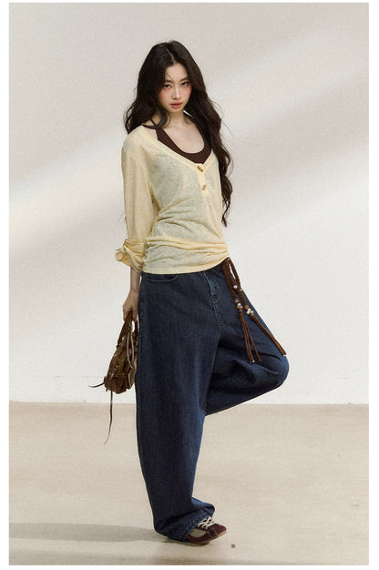 JN's DESIGN - Dark Blue Wide-Leg Vintage Jeans