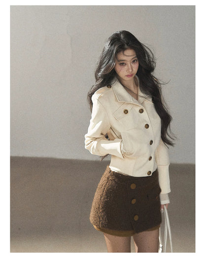 AOMALM - "The Grace of Restraint" Dutch Cheese Faux-Suede Cropped Coat