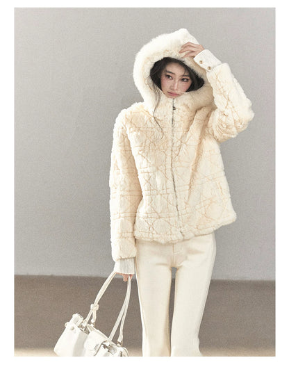 AOMALM - Cloud White Rabbit Fur Cropped Coat