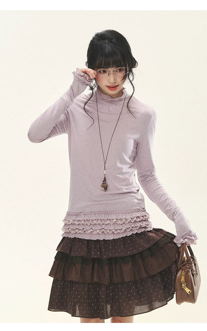 "Misty Ripples" Misty Lavender Lace Mock Neck Knit Top
