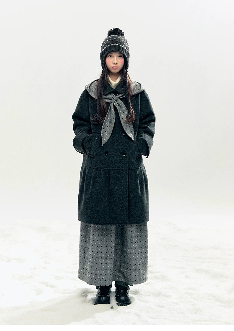 "Winter Chime" Double-Breasted Quilted Wool-Blend Coat (Smoky Purple/ Ash Gray)