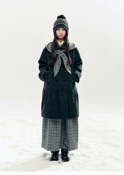 "Winter Chime" Double-Breasted Quilted Wool-Blend Coat (Smoky Purple/ Ash Gray)