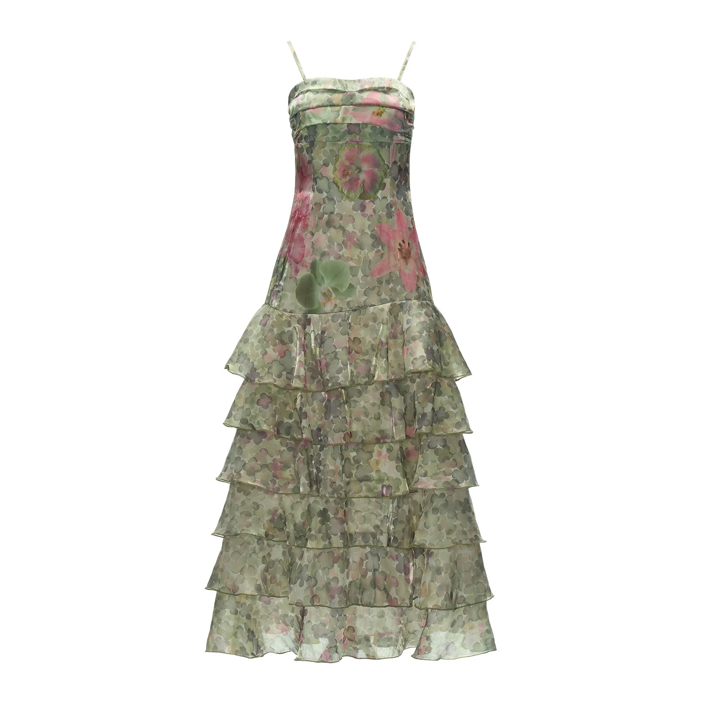 "Verdant Escape" Green Floral Strapless Maxi Dress WE922