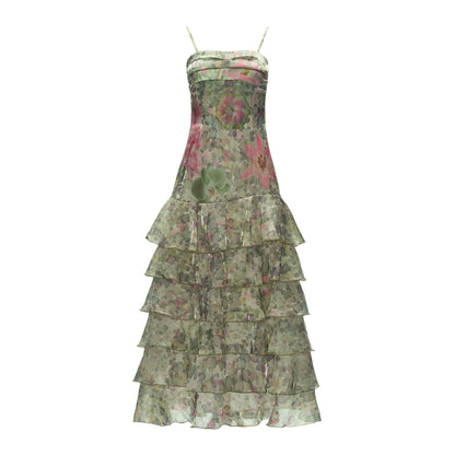 "Verdant Escape" Green Floral Strapless Maxi Dress WE922