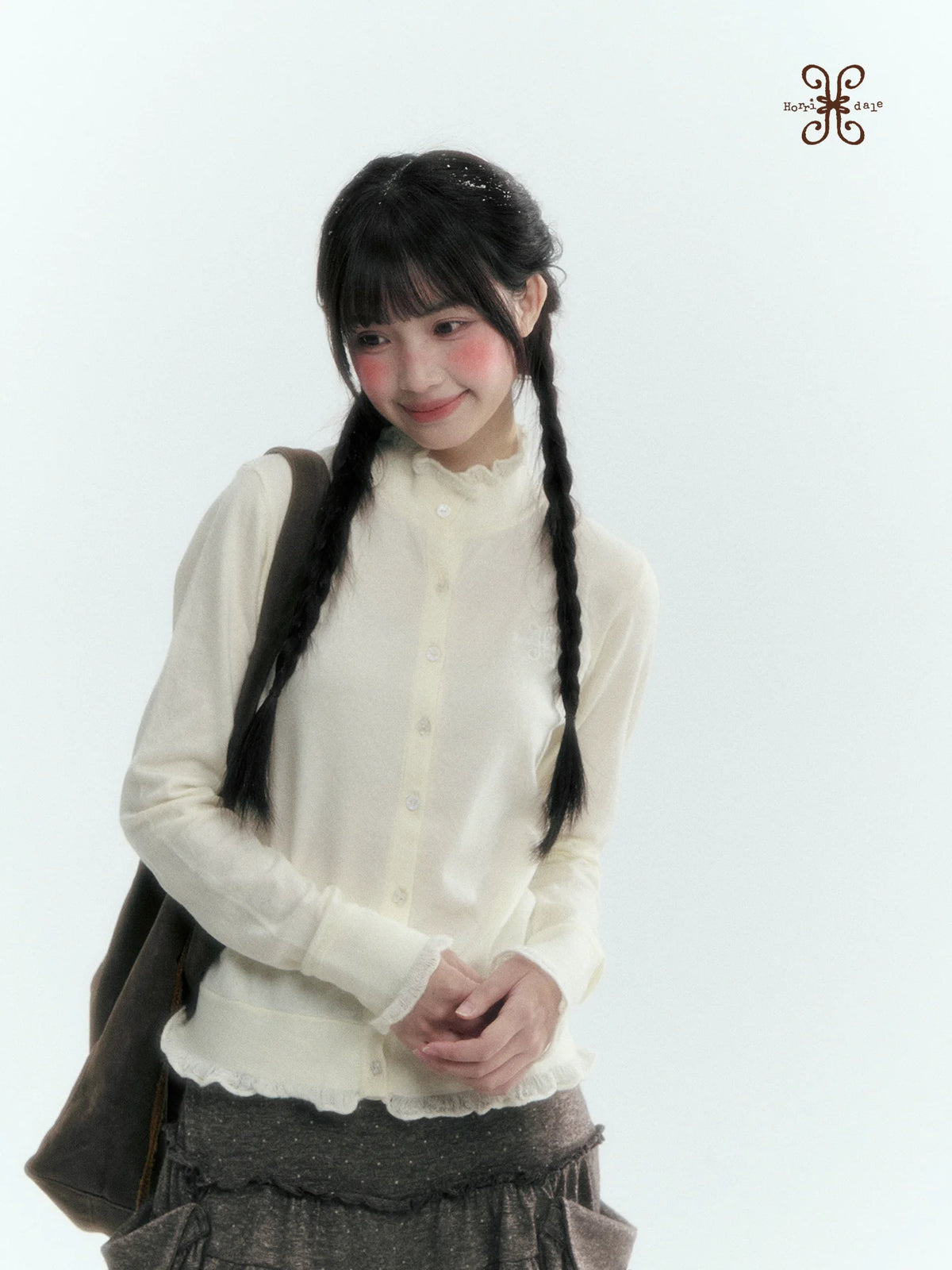 Horridale - Cloud White Ruffle Trim Embroidered Knit Top