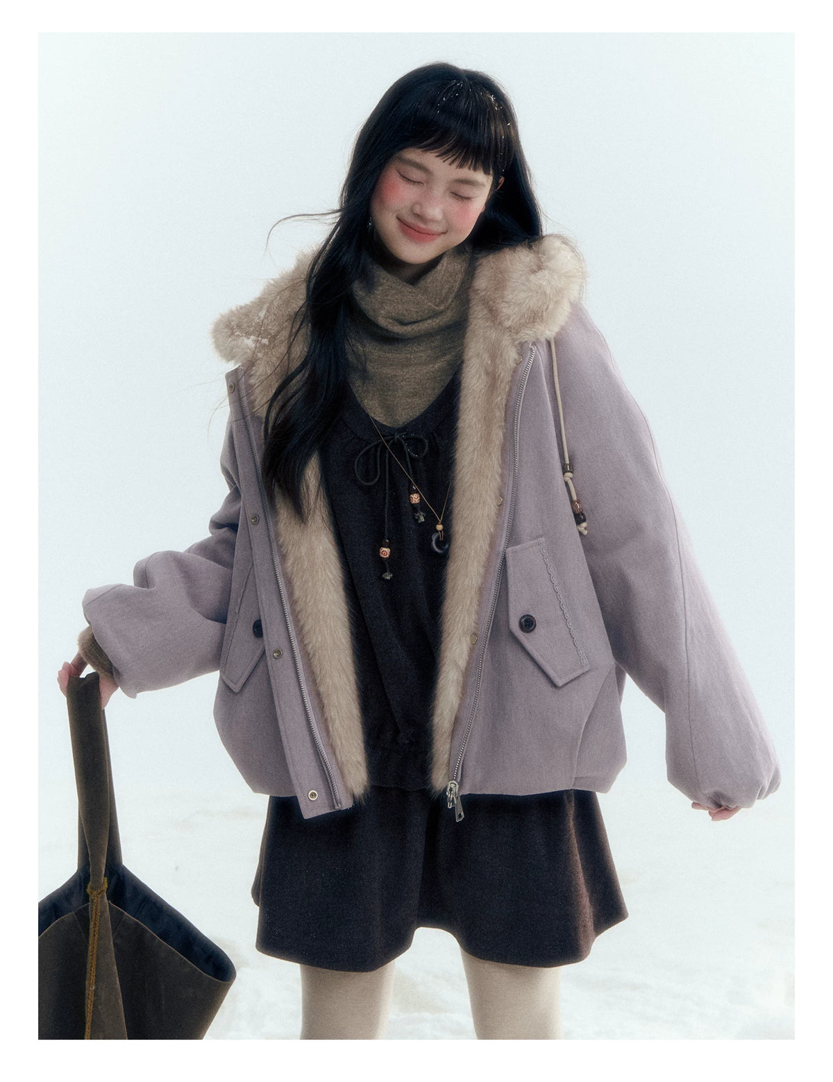 Horridale - Reversible Vintage Puff Jacket with Faux Fur – Misty Purple