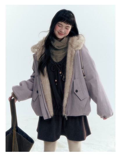 Horridale - Reversible Vintage Puff Jacket with Faux Fur – Misty Purple