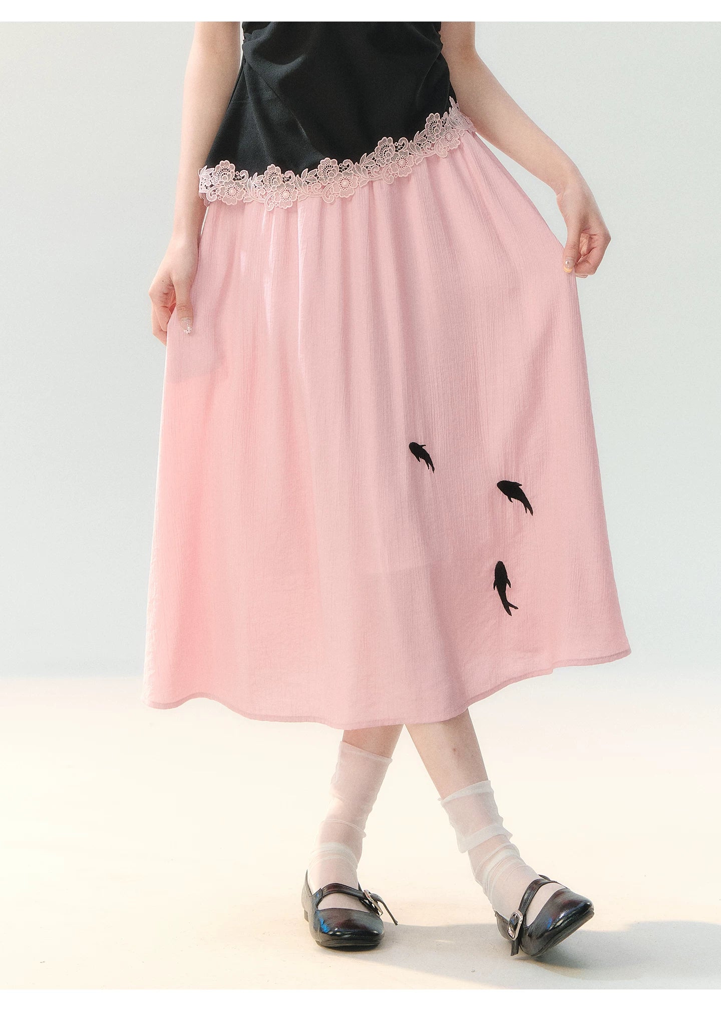 "Pink Letter, Cat’s Silhouette" New Chinese Embroidered Skirt Set SH2026223