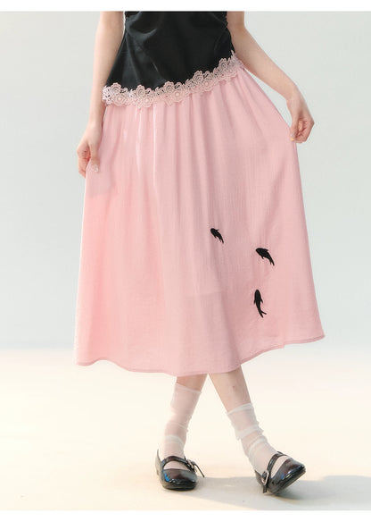 "Pink Letter, Cat’s Silhouette" New Chinese Embroidered Skirt Set SH2026223