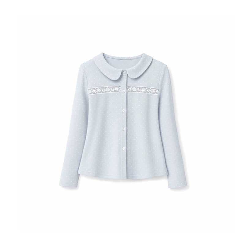 DAILY ARTIST - Light Blue Polka-Dot Peter Pan Collar Cardigan & Lace Cami Set