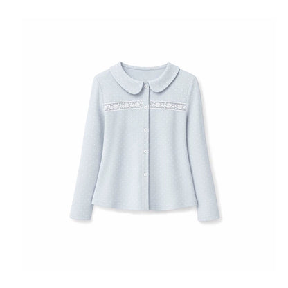 DAILY ARTIST - Light Blue Polka-Dot Peter Pan Collar Cardigan & Lace Cami Set