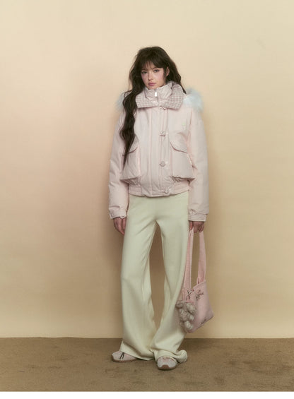 SunsetPark - Blush Pink & Plaid 90% White Duck Down Puffer Jacket (Short / Long / Navy / Glacier Blue)