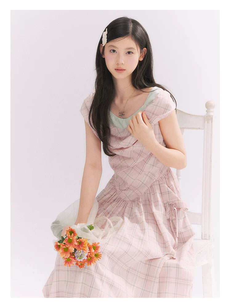 “Heartfelt Rendezvous” Pink Plaid Maxi Dress