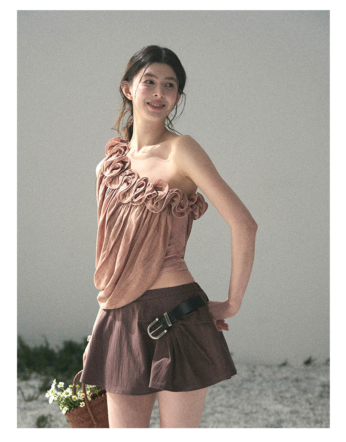 “Where Spring Petals Fall” Dusty Rose Ruffle Off-Shoulder Top