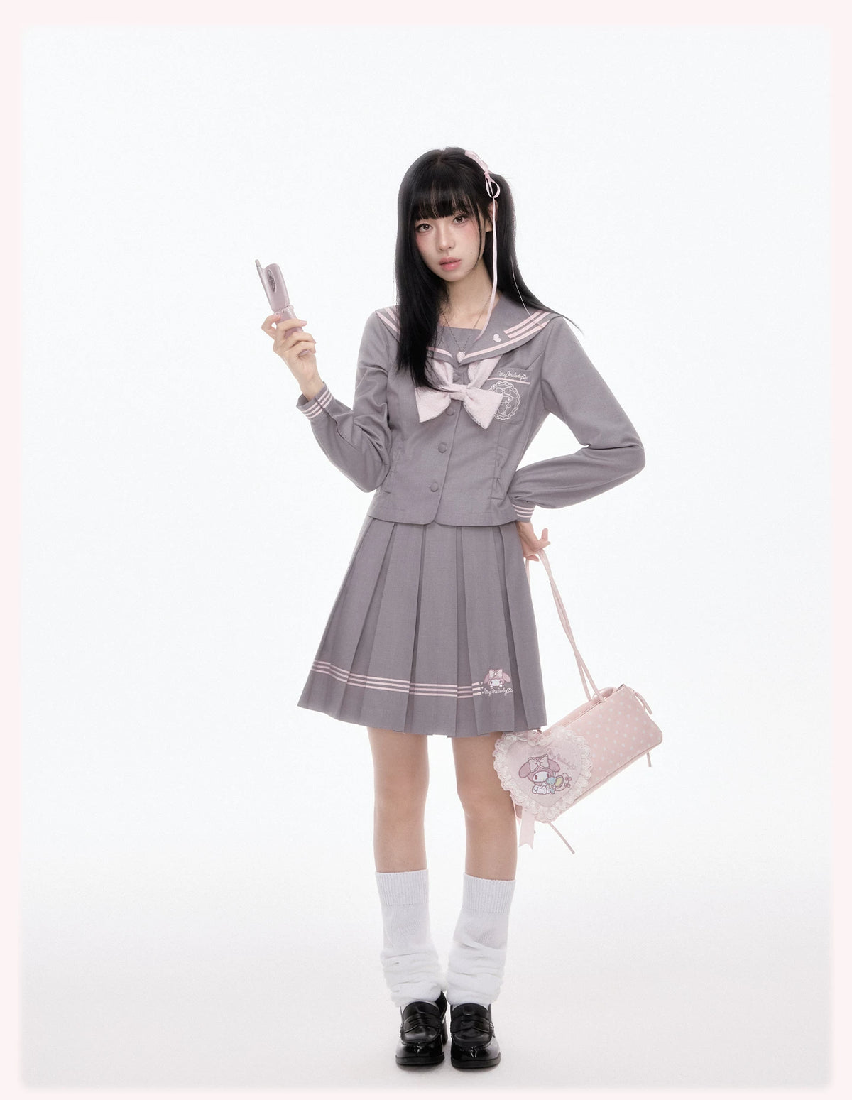 “Melody Blush” Pink-Gray Sailor School Uniform Set