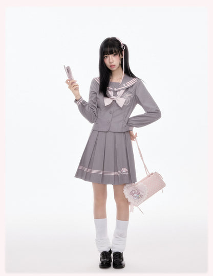 “Melody Blush” Pink-Gray Sailor School Uniform Set