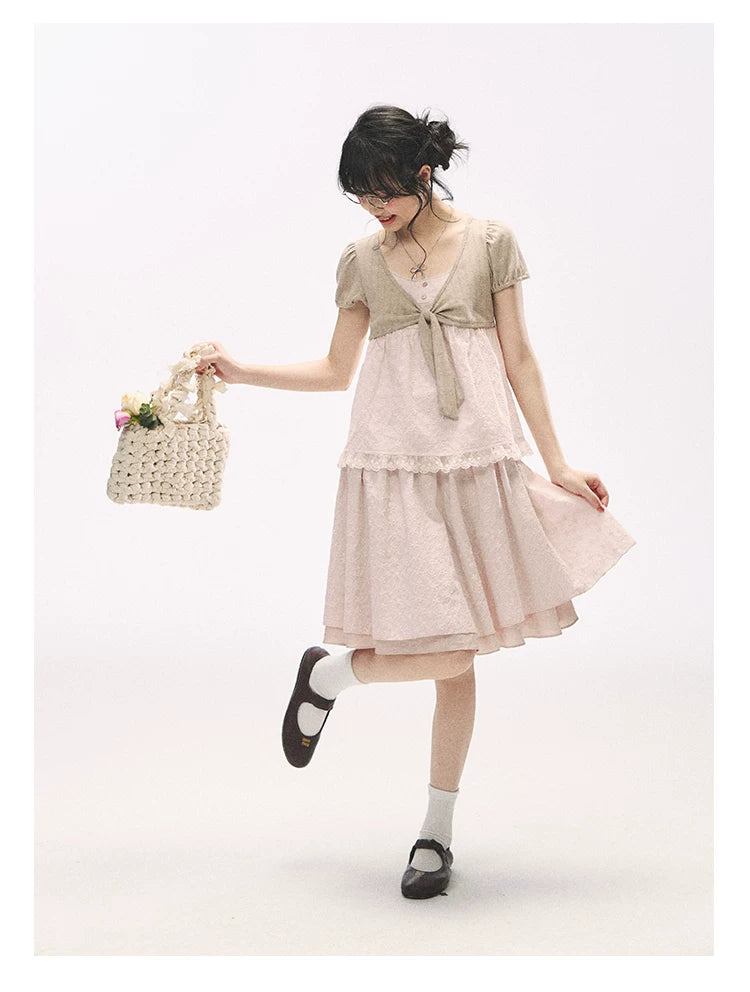 "Sweetheart Pages" Blush Pink Bow Puff Sleeve Top & A-Line Skirt Set