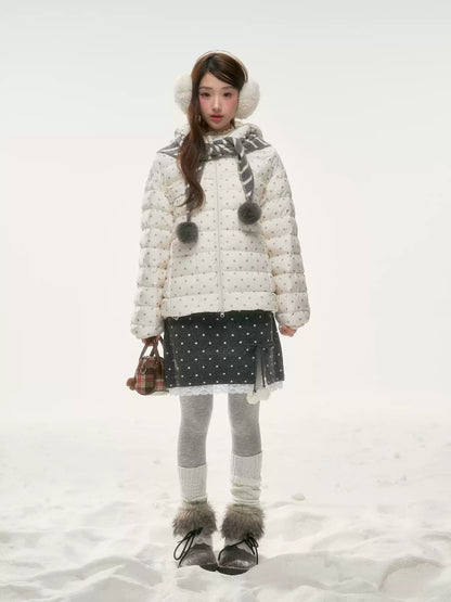 BIBIBENCY - White Polka Dot 90% Duck Down Puffer Jacket