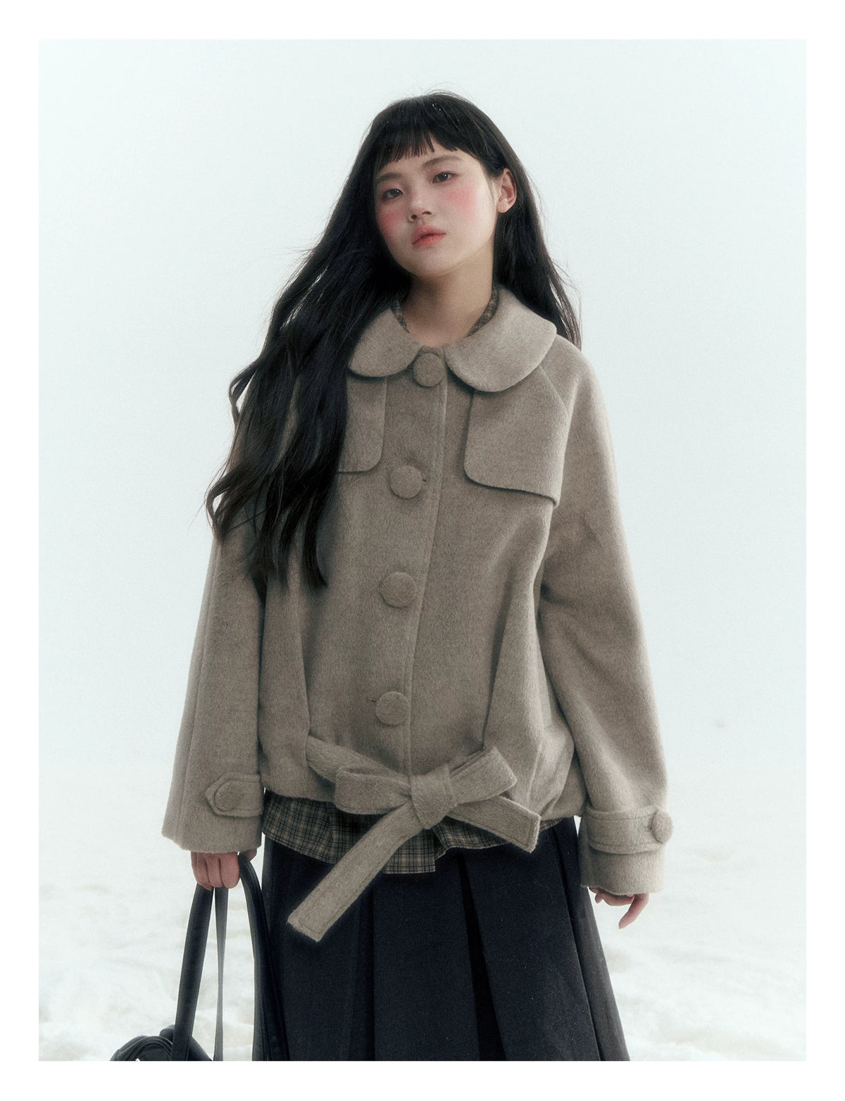 Short Cocoon Wool-Blend Coat (Taro Purple / Oatmeal Gray)