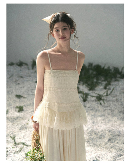 "Fallen Into Your Gaze" Dutch Cheese Lace Top & Jogger Pants Two-Piece Set