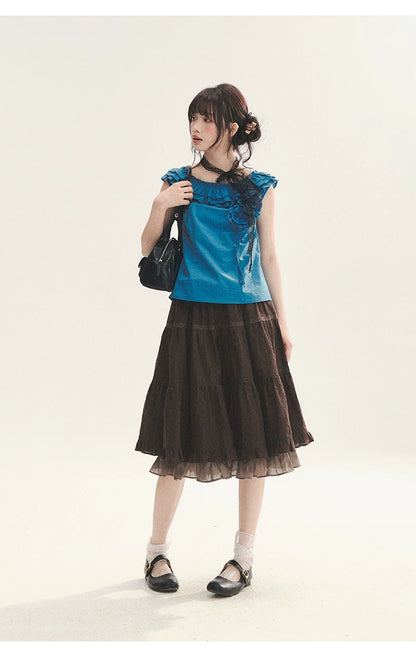 "Bluebell" Peacock Blue Lace Embroidered Fitted Sleeveless Top