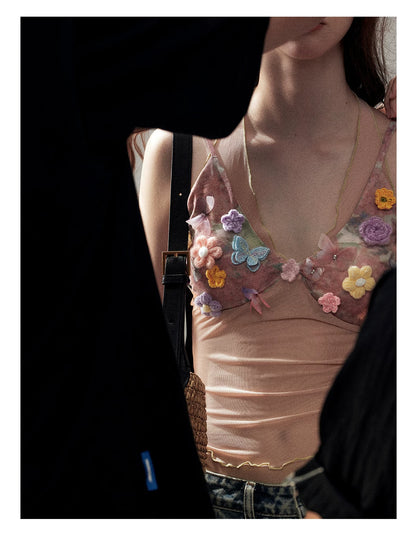 "Waiting for a Flower to Bloom" Lotus Pink Sheer Halter Crop Top