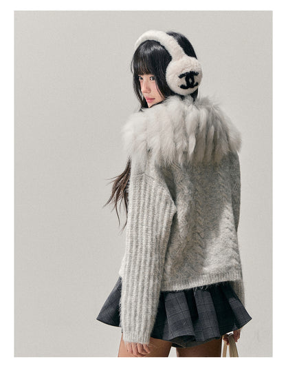 少也眼 “Gentle Echoes” French Fox-Fur Knit Cardigan 54554