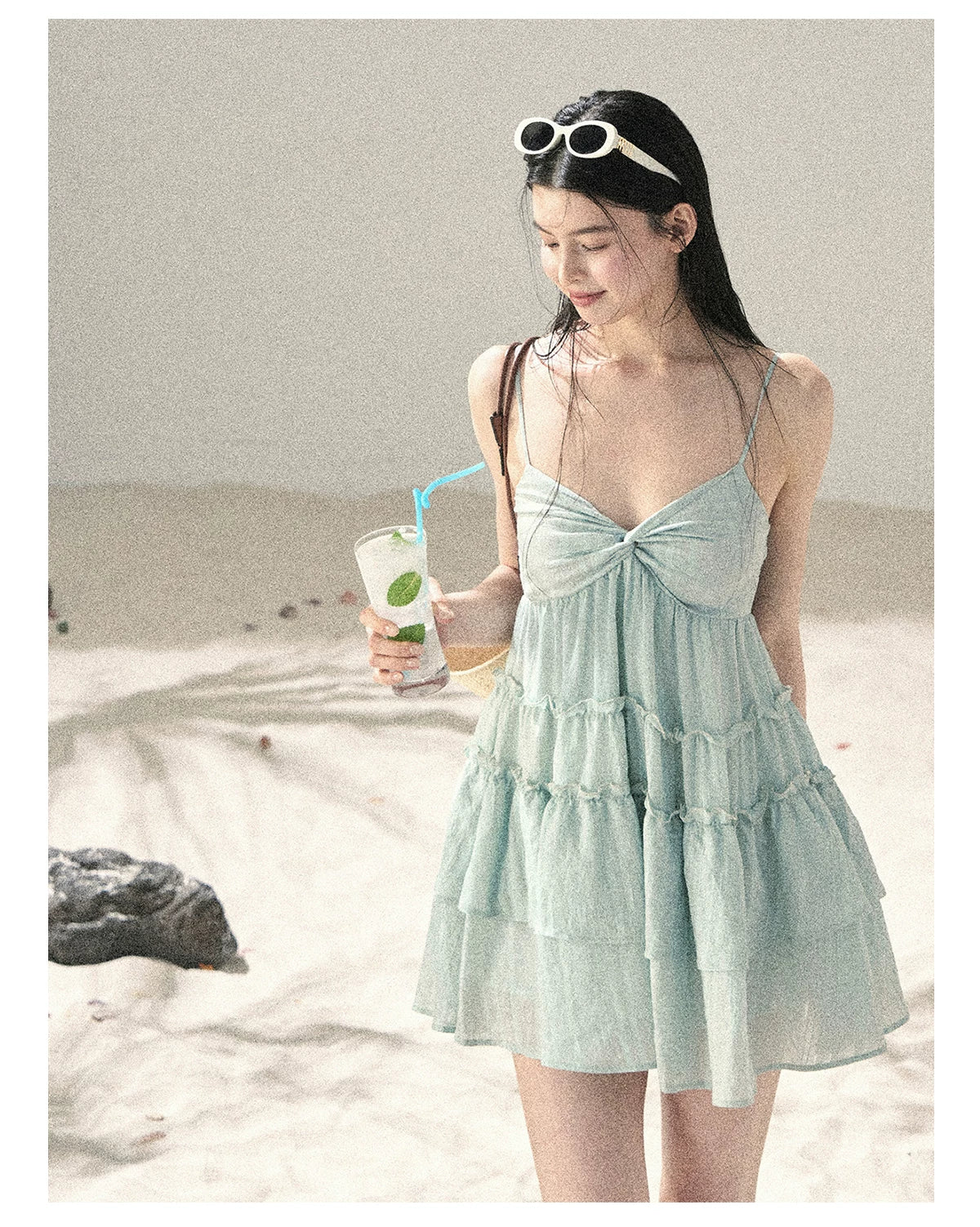 "Mossy Stone Steps" Primrose Green Tiered Cami Mini Dress