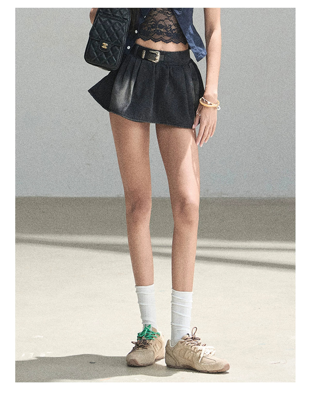 "Shimmer Across the Sea" Denim Bubble Skort (Rock Black/ Vintage Blue)