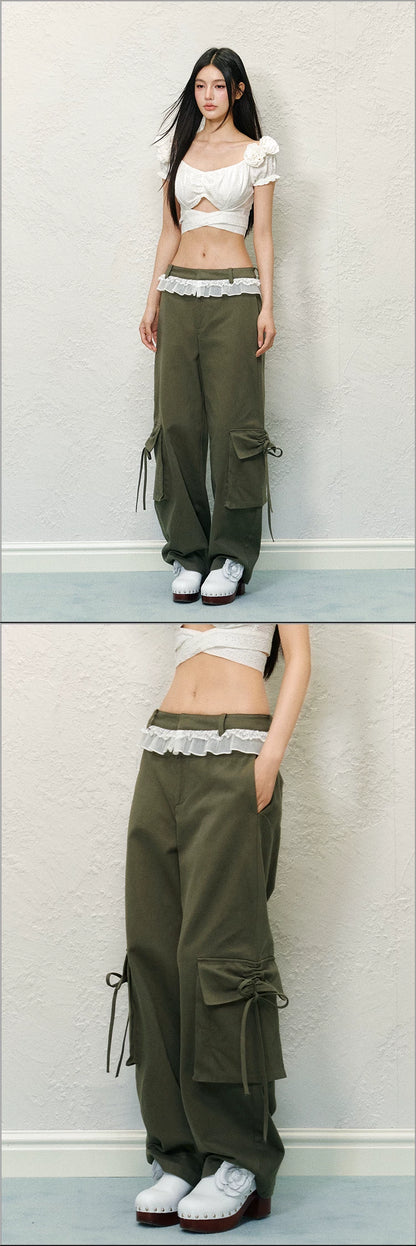 "Field Notes" Contrast Pocket Drawstring Cargo Pants (Army Green/ Grape Purple)