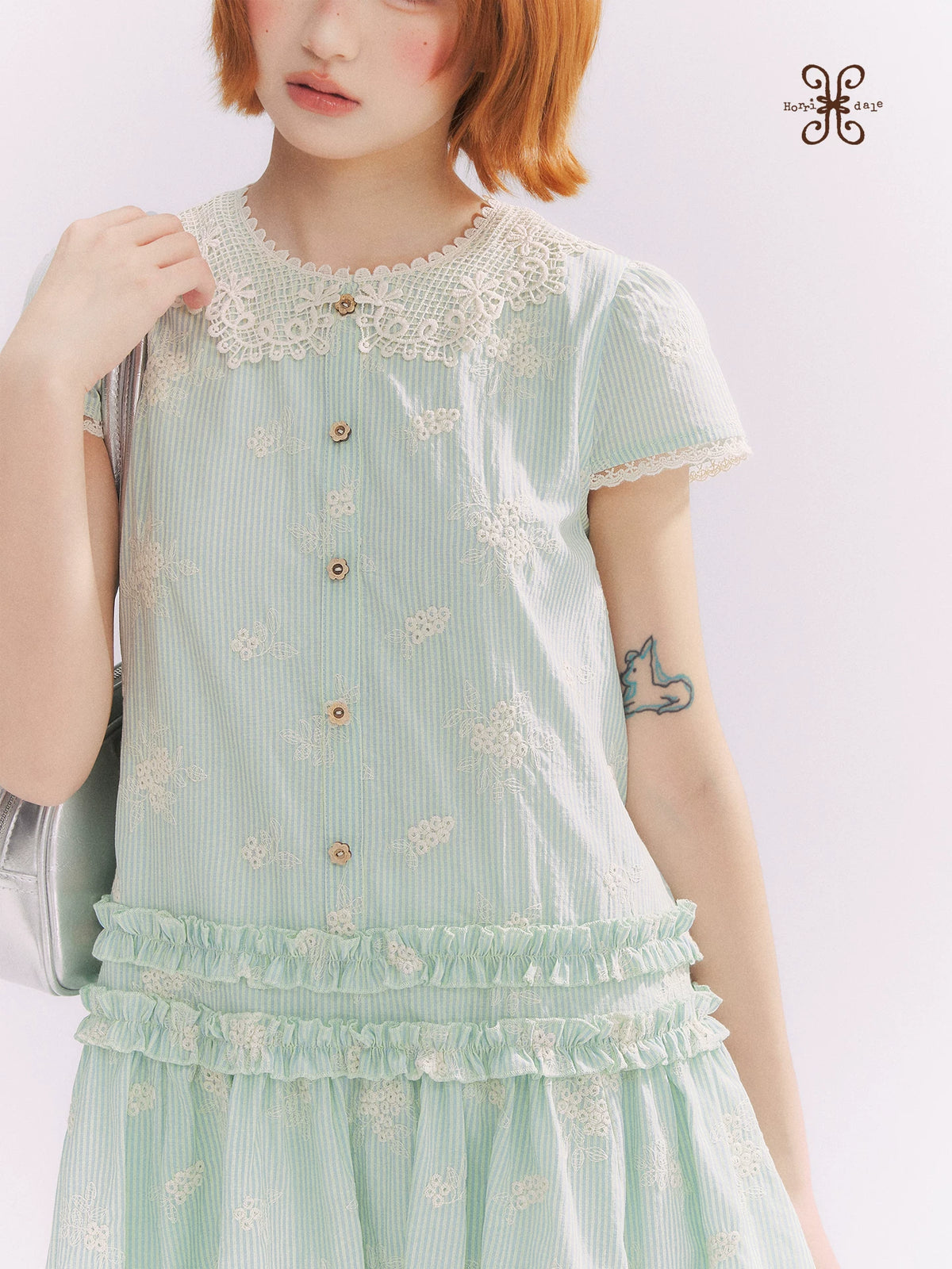 “Mint Lime” Green Stripe Lace Babydoll Dress