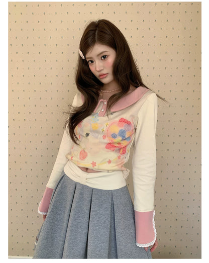 “Spring Palette Reverie” Apricot Cropped Knit Top