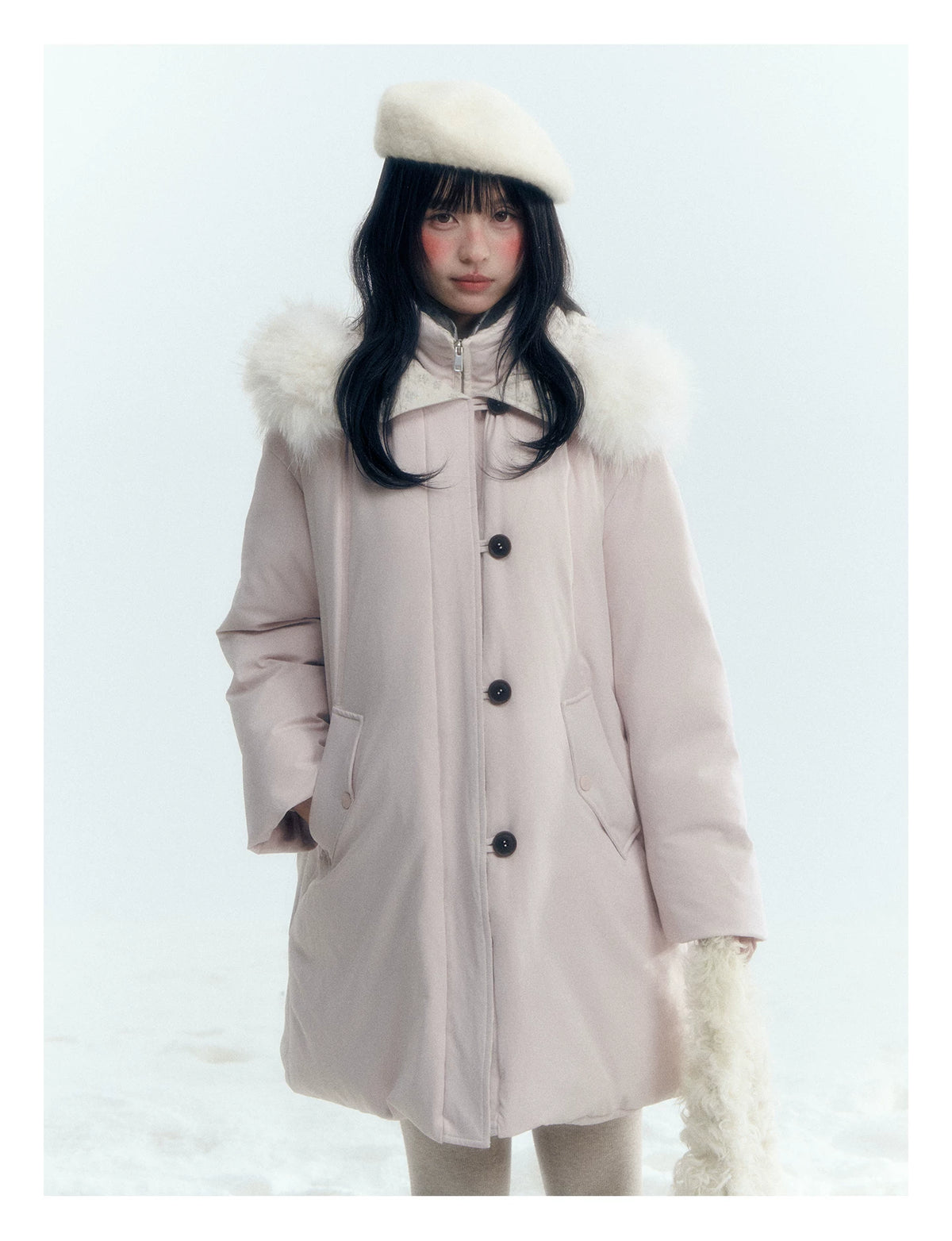 Horridale - Snow-Dusted Floral 90% White Duck Down Puffer Jacket (Light Peach Pink / Silver Gray)