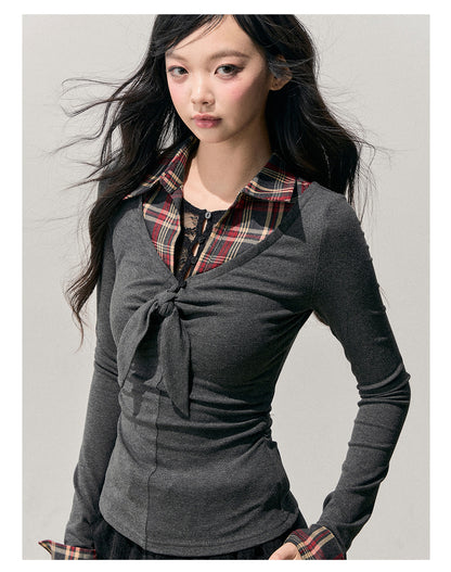 少也眼 “Her Ashen Sparks” Faux Triple-Layer Knit T-Shirt 254368463