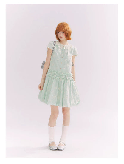 “Mint Lime” Green Stripe Lace Babydoll Dress