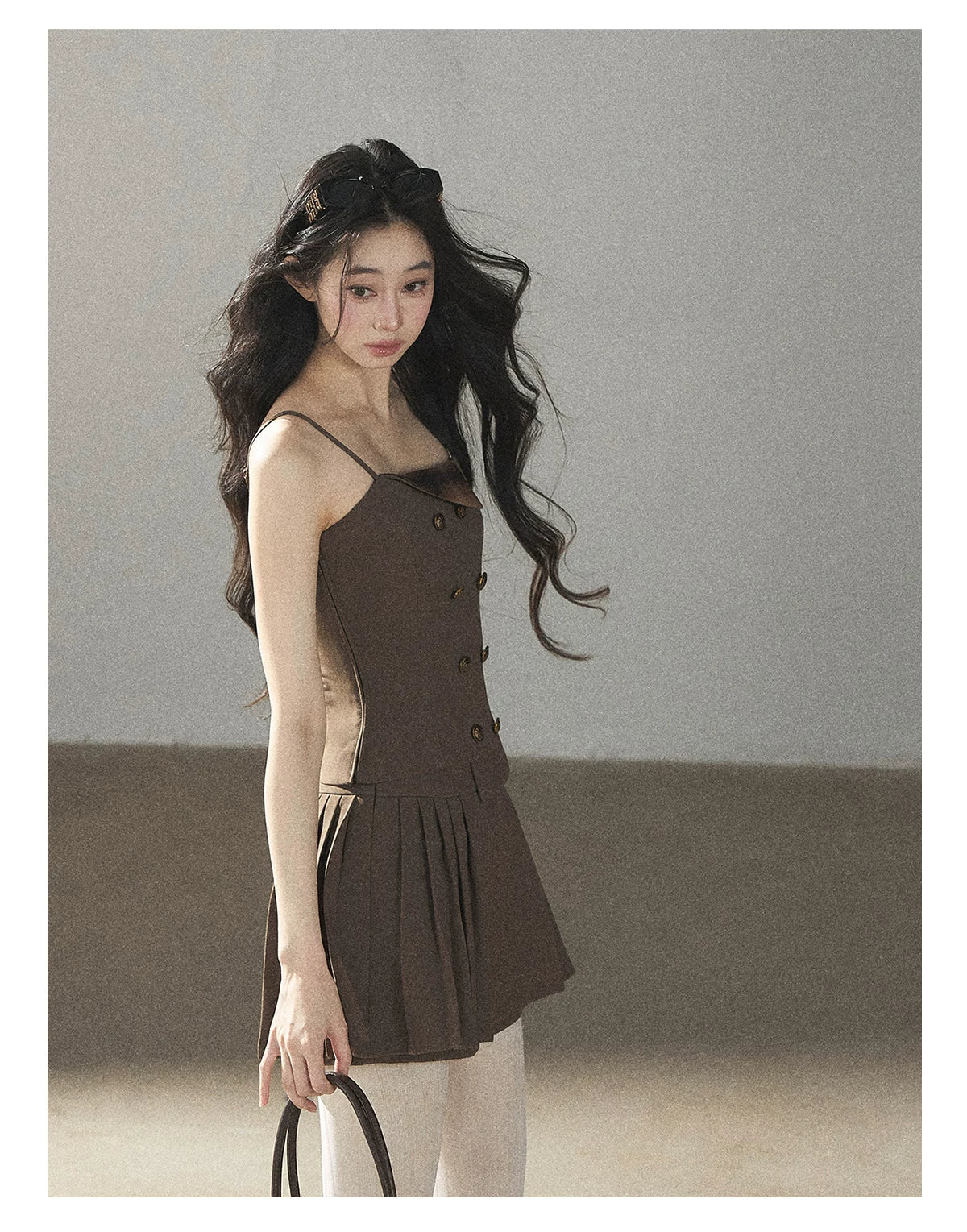 AOMALM - “Evening Breeze in the Valley” Chestnut Brown Blazer, Cami & Pleated Skort Set
