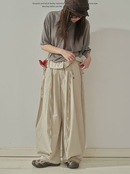 "Quiet Flow" Wide Leg Trousers (Khaki / Charcoal Gray)