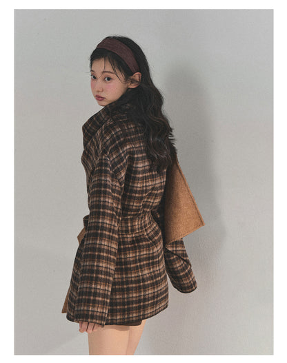 少也眼 “Winter Balcé Whisper” Wool Blend Overcoat - Plaid Coffee 7886436