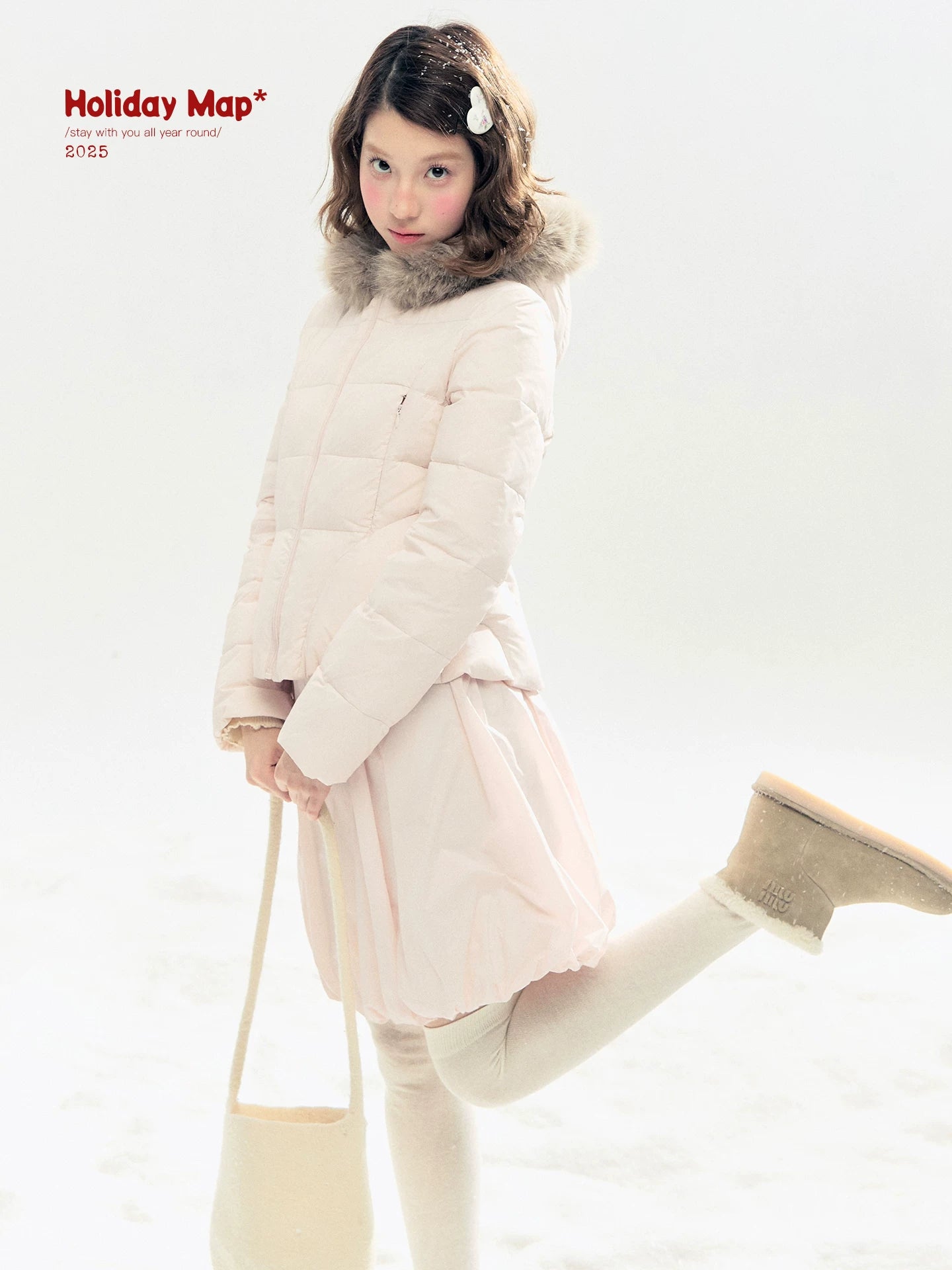 "Pink Bébé" Belle Pink Ballet Down Jacket & Quilted Bubble Mini Skirt Set