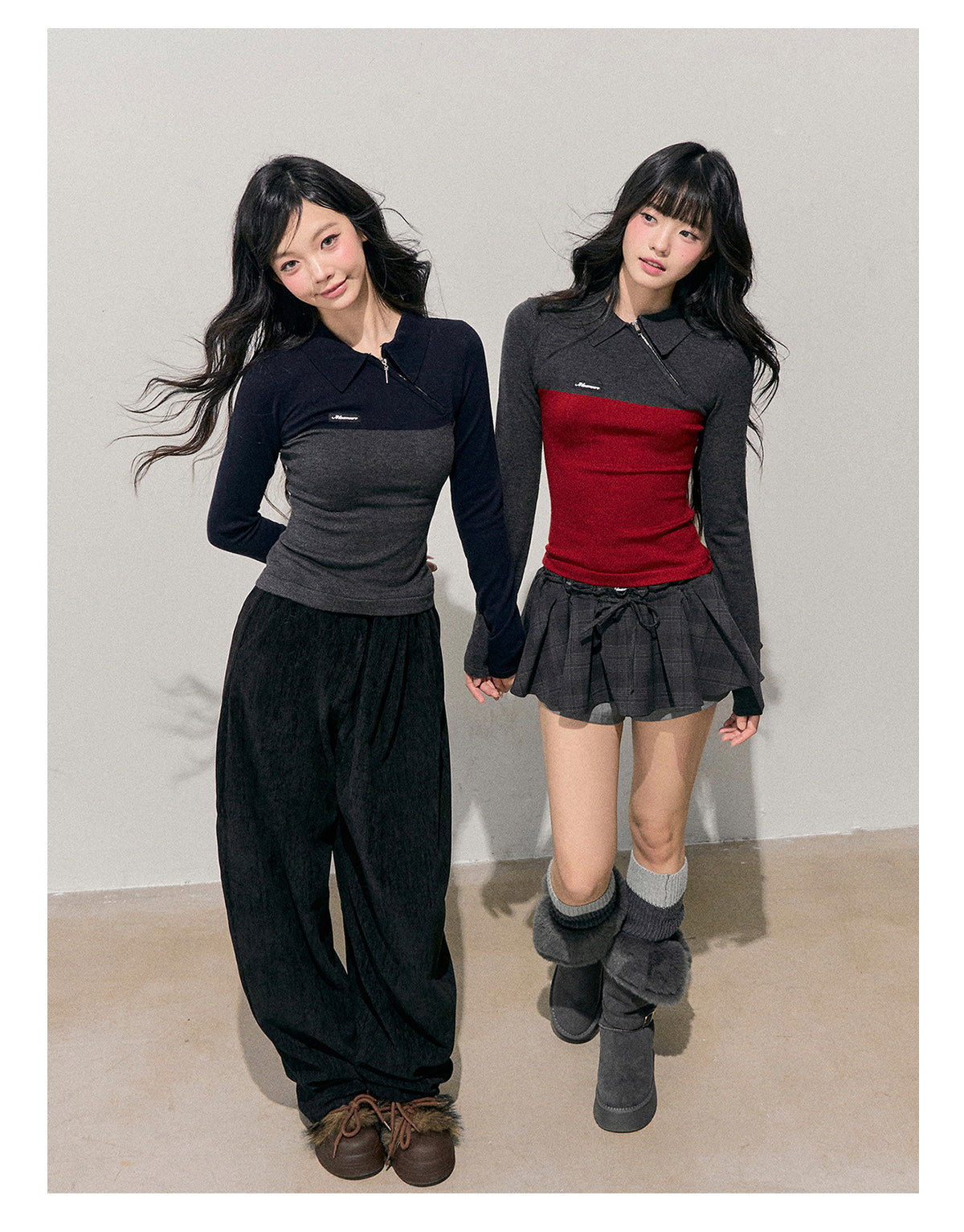 少也眼 “Undercurrents of Time” Slim-Fit Long-Sleeve Polo Knit Top