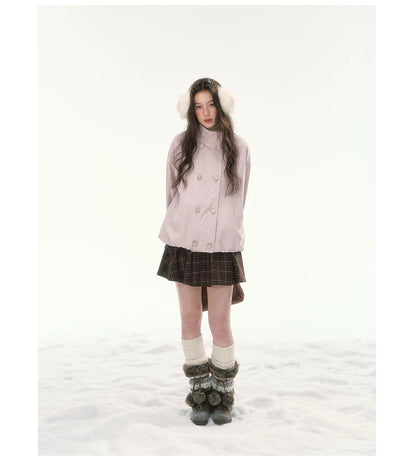 CANSTORE - "Peach Cloud" Pink Quilted Double-Breasted Jacket