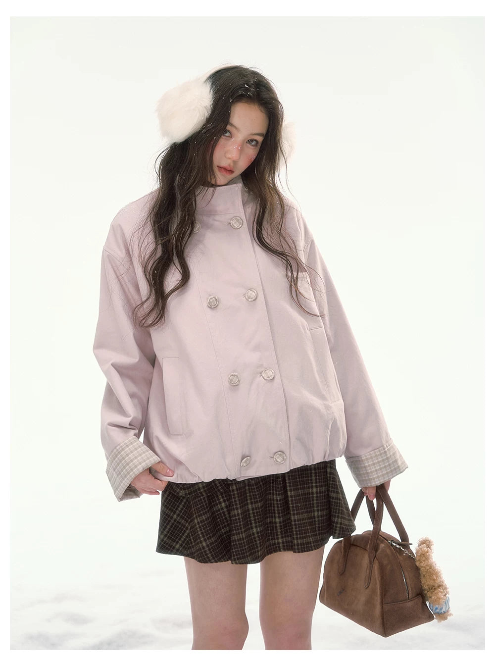 CANSTORE - "Peach Cloud" Pink Quilted Double-Breasted Jacket