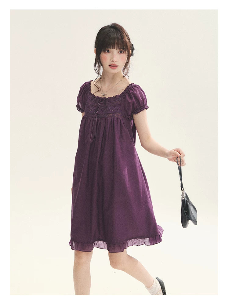 "Berry Breeze" Grape Purple Lace Square Neck Dress