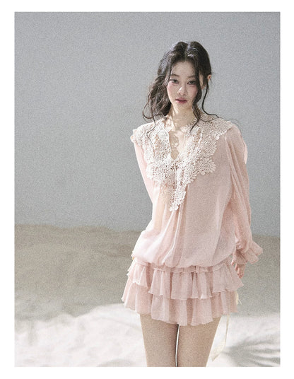 "Flowers on the Breeze" Blush Pink Top & Mini Skirt Two-Piece Set