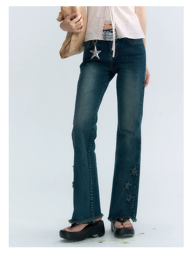 "Vintage Stardust" Star Embroidered Flared Jeans