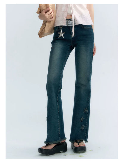 "Vintage Stardust" Star Embroidered Flared Jeans