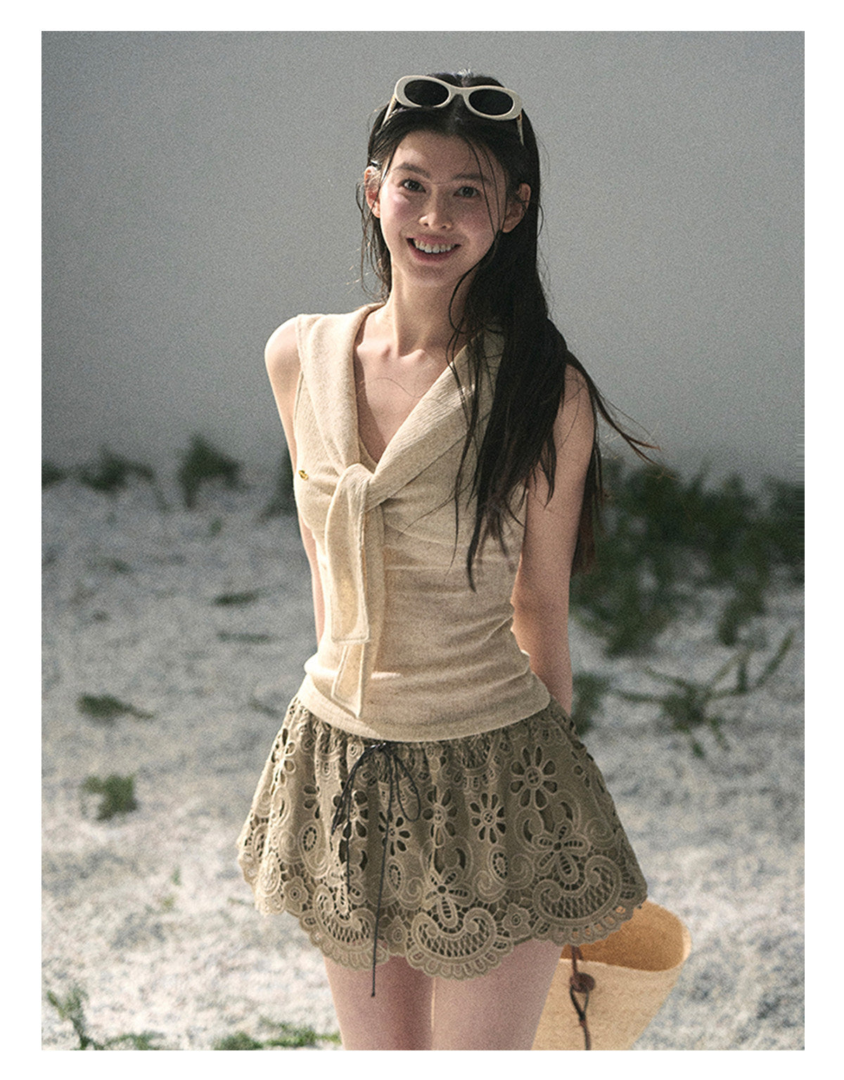 “Sea Breeze & Wheat Fields” Oatmeal Sailor Collar Top