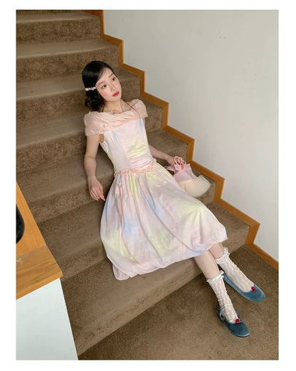 [RF] “Dreamlight Reverie” Pink Gradient Embroidered Off-Shoulder Maxi Dress